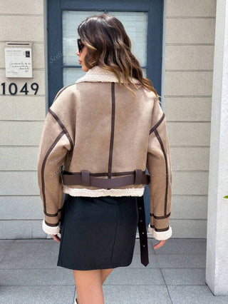 Damen Herbstjacke Im Aviator-Stil Mit Fellkragen | Teddy