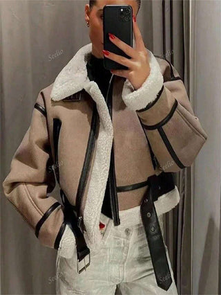 Damen Herbstjacke Im Aviator-Stil Mit Fellkragen | Teddy