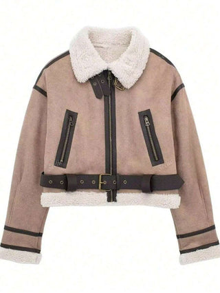 Damen Herbstjacke Im Aviator-Stil Mit Fellkragen | Teddy