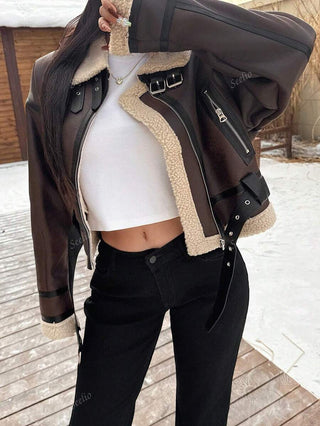 Damen Herbstjacke Im Aviator-Stil Mit Fellkragen | Teddy