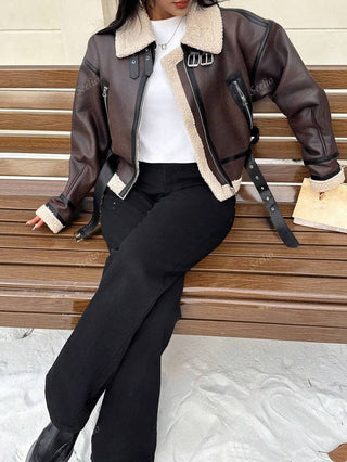 Damen Herbstjacke Im Aviator-Stil Mit Fellkragen | Teddy
