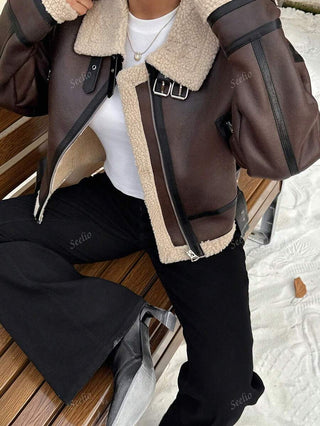Damen Herbstjacke Im Aviator-Stil Mit Fellkragen | Teddy