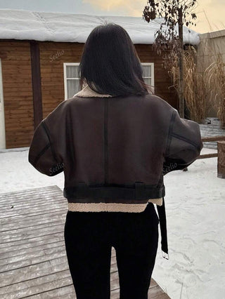 Damen Herbstjacke Im Aviator-Stil Mit Fellkragen | Teddy