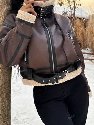 Damen Herbstjacke Im Aviator-Stil Mit Fellkragen | Teddy