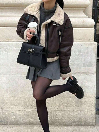 Damen Herbstjacke Im Aviator-Stil Mit Fellkragen | Teddy