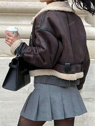 Damen Herbstjacke Im Aviator-Stil Mit Fellkragen | Teddy