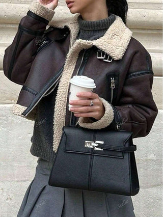 Damen Herbstjacke Im Aviator-Stil Mit Fellkragen | Teddy