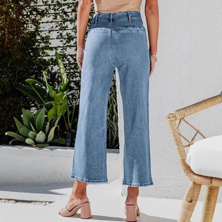 Damen Jeans Hoher Bund Gekürztes Weites Bein
