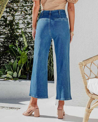 Damen Jeans Hoher Bund Gekürztes Weites Bein