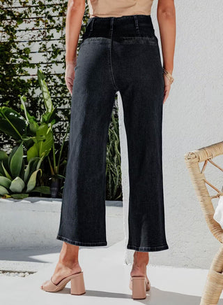 Damen Jeans Hoher Bund Gekürztes Weites Bein