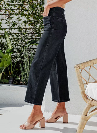 Damen Jeans Hoher Bund Gekürztes Weites Bein