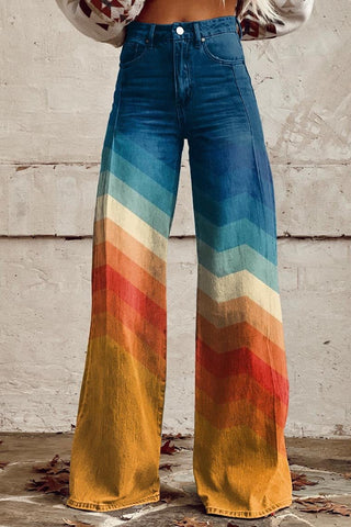 Damen Jeans Mit Farbverlauf Und Weitem Bein | Bedruckt