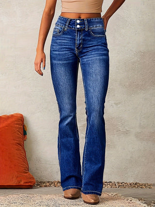 Damen Jeans Slim Fit Hoher Bund Bootcut