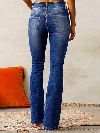 Damen Jeans Slim Fit Hoher Bund Bootcut