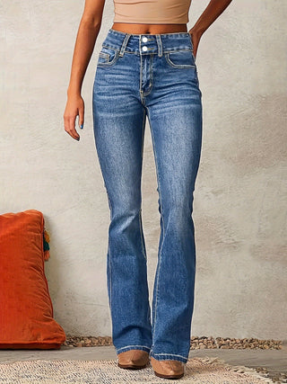 Damen Jeans Slim Fit Hoher Bund Bootcut