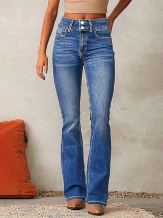 Damen Jeans Slim Fit Hoher Bund Bootcut