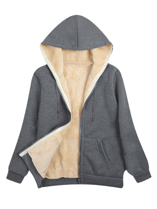 Damen Kapuzen Fleecejacke Mit Teddyfutter | Reißverschlussjacke