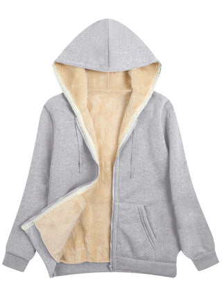 Damen Kapuzen Fleecejacke Mit Teddyfutter | Reißverschlussjacke