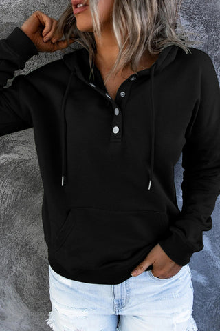 Damen Kapuzenpullover Mit Knopfleiste Und Tasche | Locker