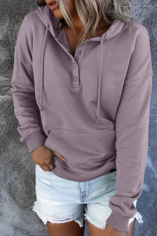 Damen Kapuzenpullover Mit Knopfleiste Und Tasche | Locker