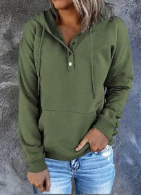 Damen Kapuzenpullover Mit Knopfleiste Und Tasche | Locker