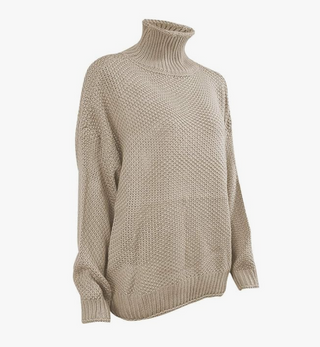 Damen Oversize Pullover Grobstrick Mit Rollkragen & Weitarm