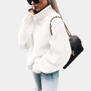 Damen Oversize Pullover Grobstrick Mit Rollkragen & Weitarm
