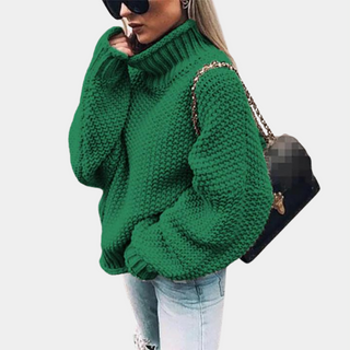 Damen Oversize Pullover Grobstrick Mit Rollkragen & Weitarm