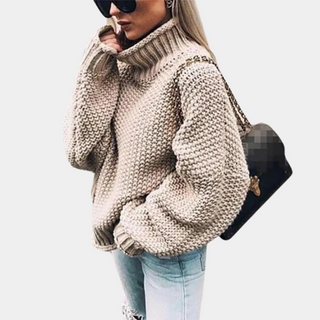 Damen Oversize Pullover Grobstrick Mit Rollkragen & Weitarm