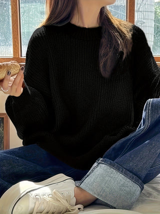 Damen Oversize Pullover Rippstrick Mit Rundhals & Langarm