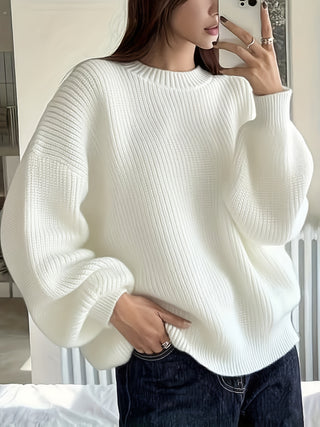 Damen Oversize Pullover Rippstrick Mit Rundhals & Langarm