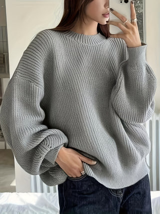 Damen Oversize Pullover Rippstrick Mit Rundhals & Langarm