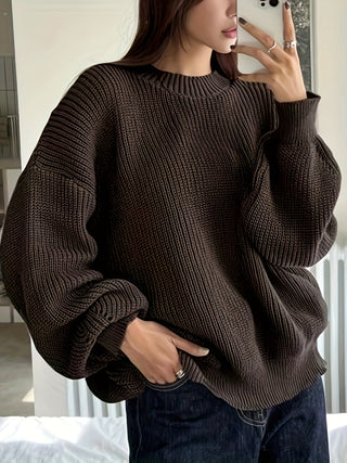 Damen Oversize Pullover Rippstrick Mit Rundhals & Langarm