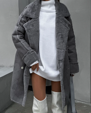 Damen Oversize Teddy Jacke Mit Knopfverschluss | Lang
