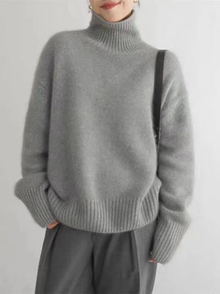 Damen Rollkragen Strickpullover Mit Rippdetails | Lang
