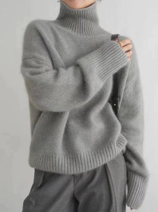 Damen Rollkragen Strickpullover Mit Rippdetails | Lang