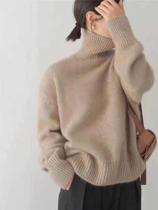 Damen Rollkragen Strickpullover Mit Rippdetails | Lang