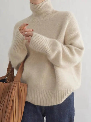 Damen Rollkragen Strickpullover Mit Rippdetails | Lang
