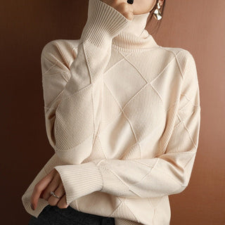 Damen Rollkragenpullover Mit Diagonalem Strickmuster | Lang