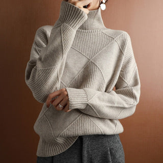 Damen Rollkragenpullover Mit Diagonalem Strickmuster | Lang