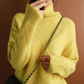 Damen Rollkragenpullover Mit Diagonalem Strickmuster | Lang