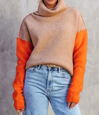 Damen Rollkragenpullover Mit Farbblock-Ärmeln | Lang