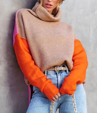 Damen Rollkragenpullover Mit Farbblock-Ärmeln | Lang