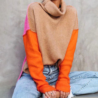 Damen Rollkragenpullover Mit Farbblock-Ärmeln | Lang