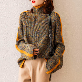 Damen Rollkragenpullover Mit Kontrastkanten | Lang