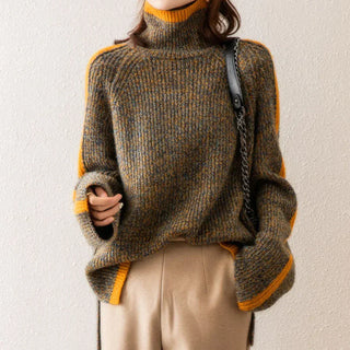 Damen Rollkragenpullover Mit Kontrastkanten | Lang