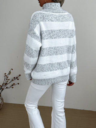 Damen Rollkragenpullover Mit Streifenmuster | Lang