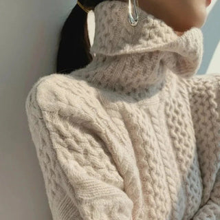Damen Rollkragenpullover Mit Zopfmuster | Lang