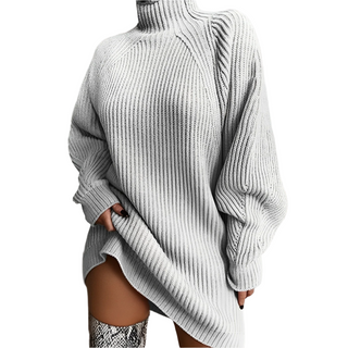 Damen Rollkragenpulloverkleid Mit Rippstrick | Oversize