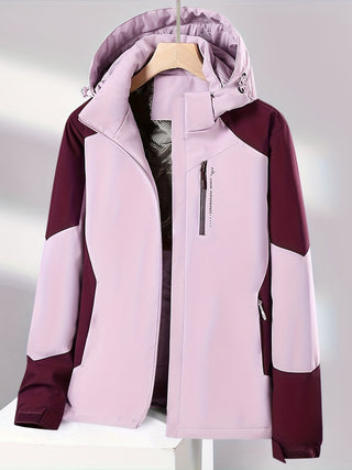 Damen Softshelljacke Mit Kapuze Und Kontrastärmeln | Regen